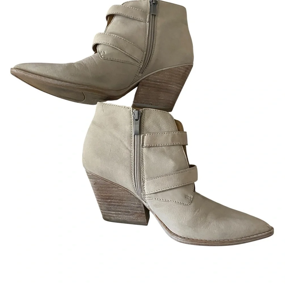 Franco Sarto Tan Granton Ankle Boots with Buckle Detail Suede Leather Block Heel
